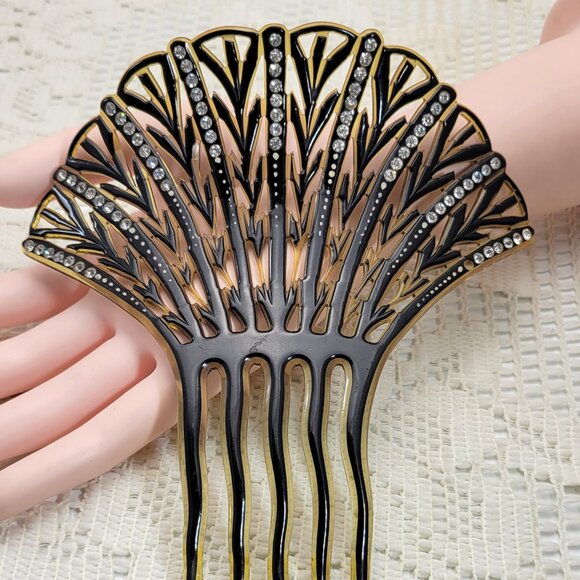 Vintage Tortoise Celluloid & Clear Rhinestone Art Deco Decorative Hair Comb main image 7